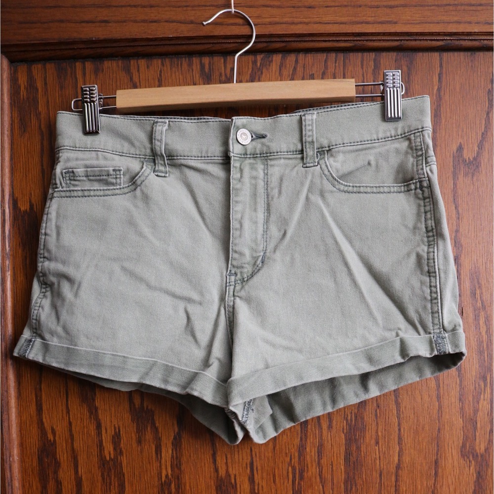 HOLLISTER Short Short High Rise Shorts Women 7 W28 Olive Green Cuffed Distressed